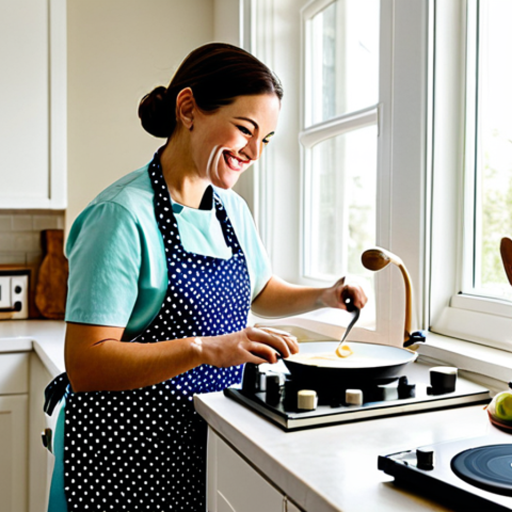 몰입 상태 유도에 효과적인 음악 선택 - Cooking with Jazz**
A woman in her kitchen, preparing a meal, listening to jazz music. She's wearin...
