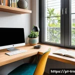 Home 12 몰입 상태 유도와 자기 주도 학습의 관계 - A bright, organized study corner in a modern Brazilian apartment, featuring a minimalist wooden desk...
