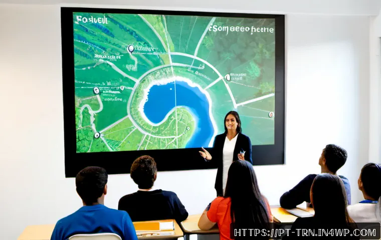 몰입을 위한 시각적 자료 활용 전략 - Photorealistic Brazilian university classroom, engaged adult learners seated in a semicircle watchin...